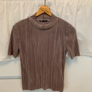 Beige topp från Zara (S) - Beige metallic ”turtleneck” topp från Zara i stl S. Materialet är plisserat och väldigt stretchigt. Använd ca 3 gånger. 