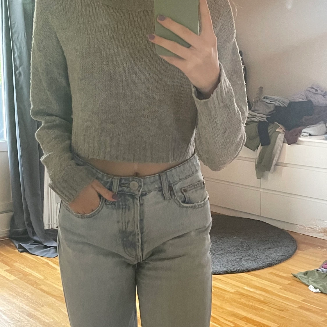 Grå Stickad tröja  - 90