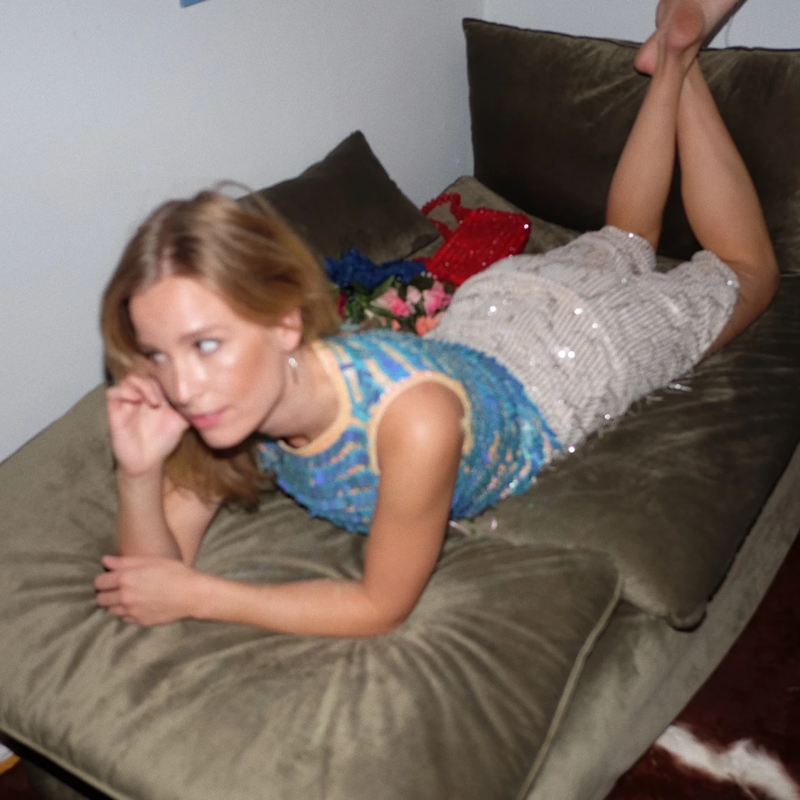 Turkos topp med paljetter - 90