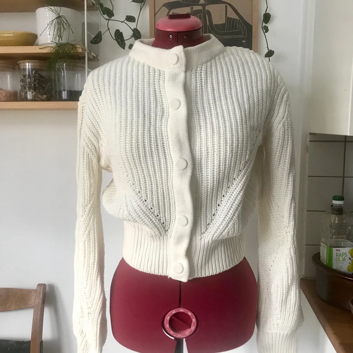 Vit stickad kofta, bomull - XS