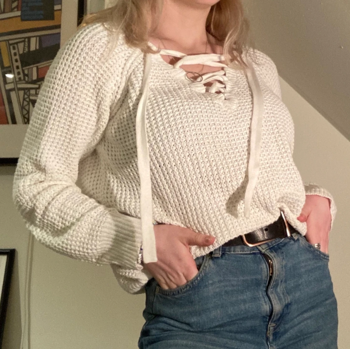 Vit stickad tröja VILA