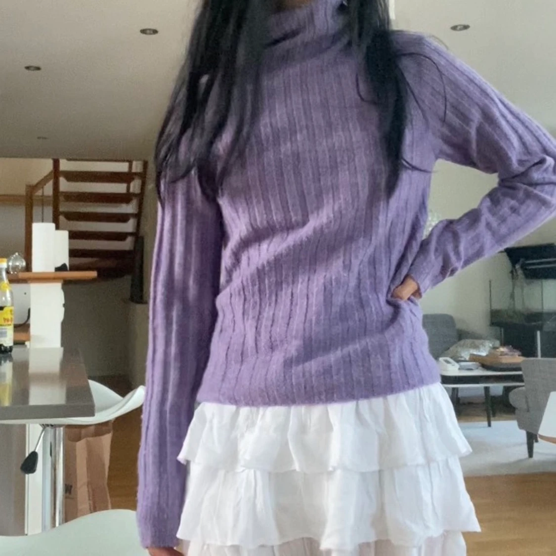 Jättefin lila stickad tröja - 90