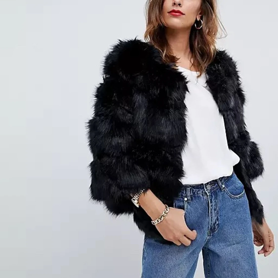 Svart pälsjacka nyskick 