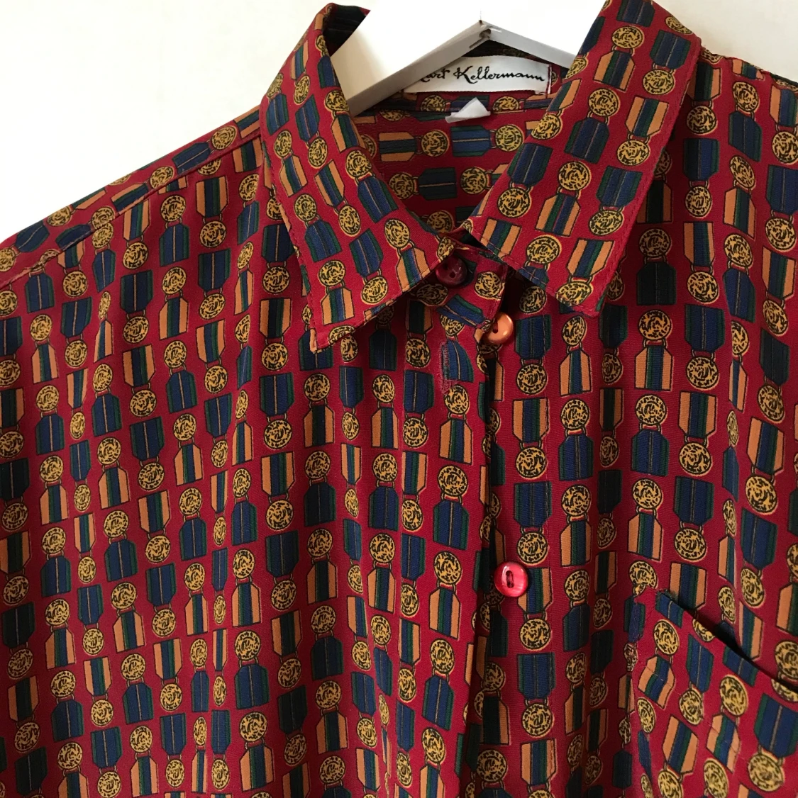 Vinröd mönstrad skjorta, XS-M - 90