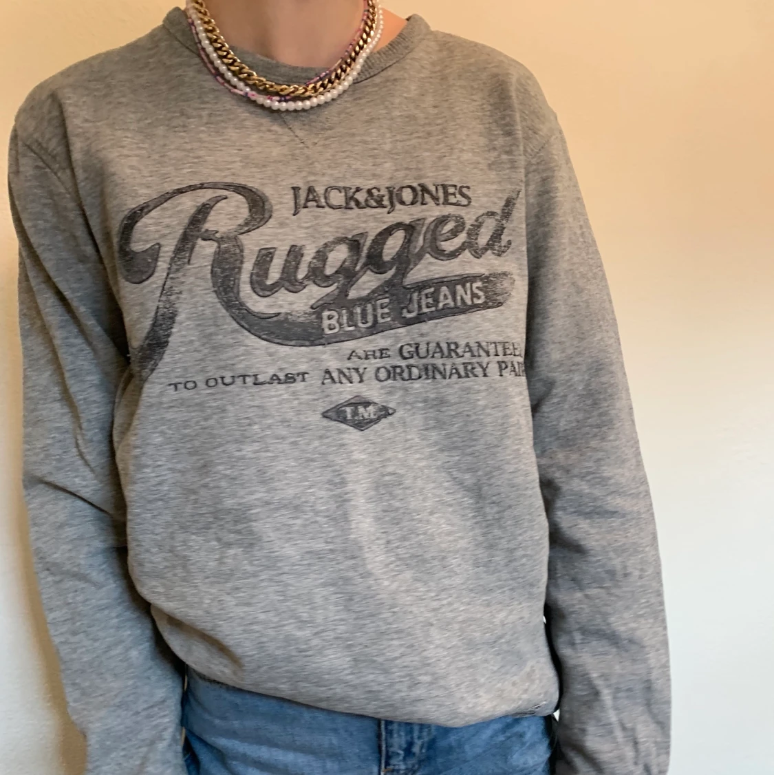 Grå tjocktröja med tryck