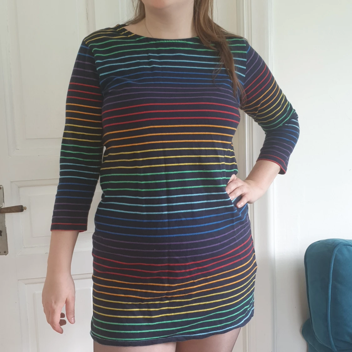 Långärmad Regnbågsklänning Storlek XL (liten)