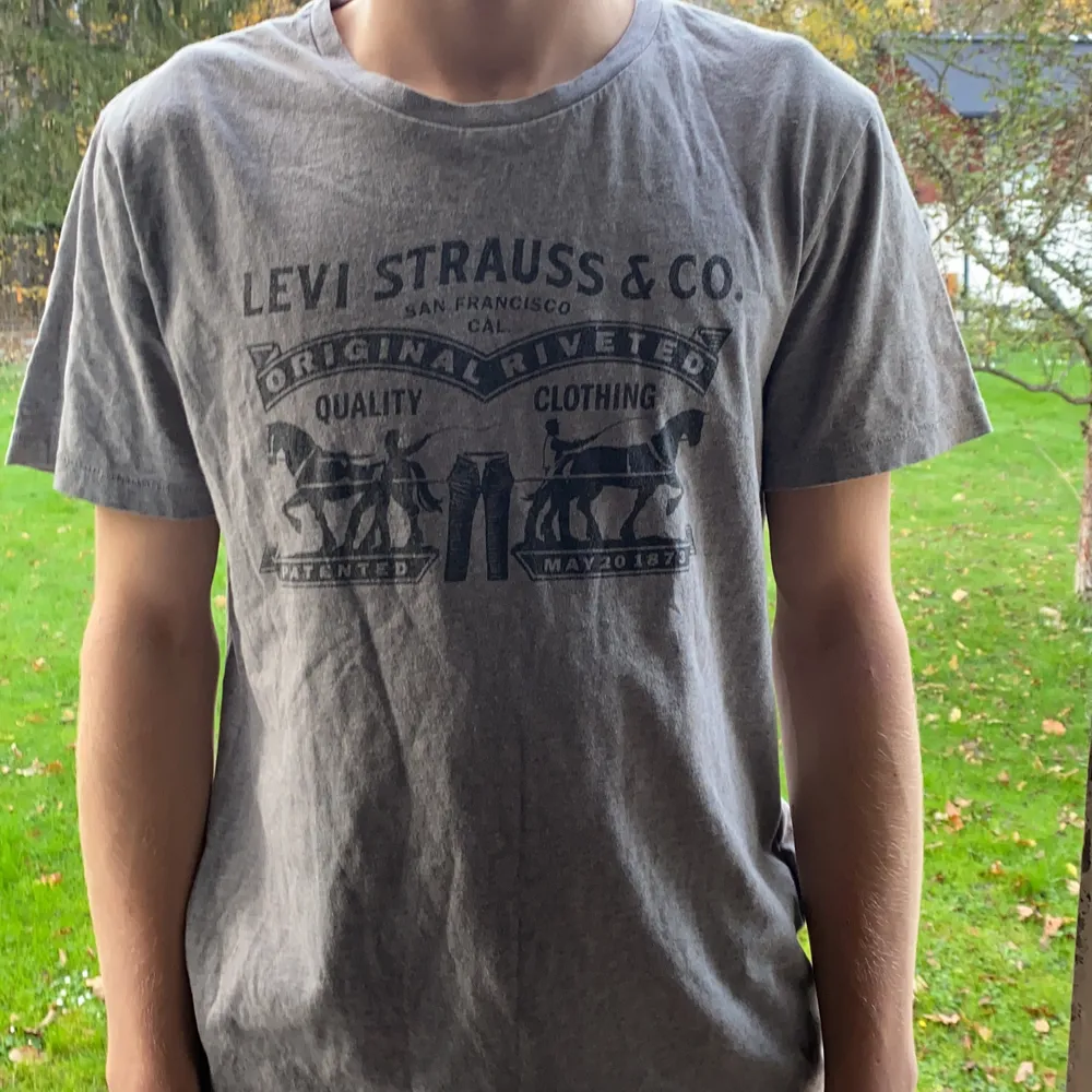 En grå vintage Levis T-shirt i storlek M i bra skick💕. Trycket är helt som nytt och är inte förstört någonstans❤️. T-shirts.