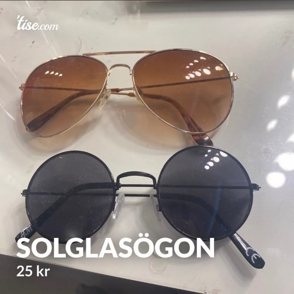 Svarta ”hippe” solglasögon och fadade beige/ljusbruna pilot solglasögon 25st, båda i bra skick, båda kostar 40 + frakt. Accessoarer.