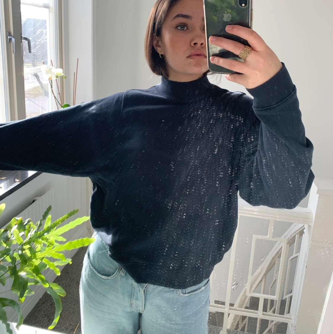 Marinblå collagetröja med halterneck - 90