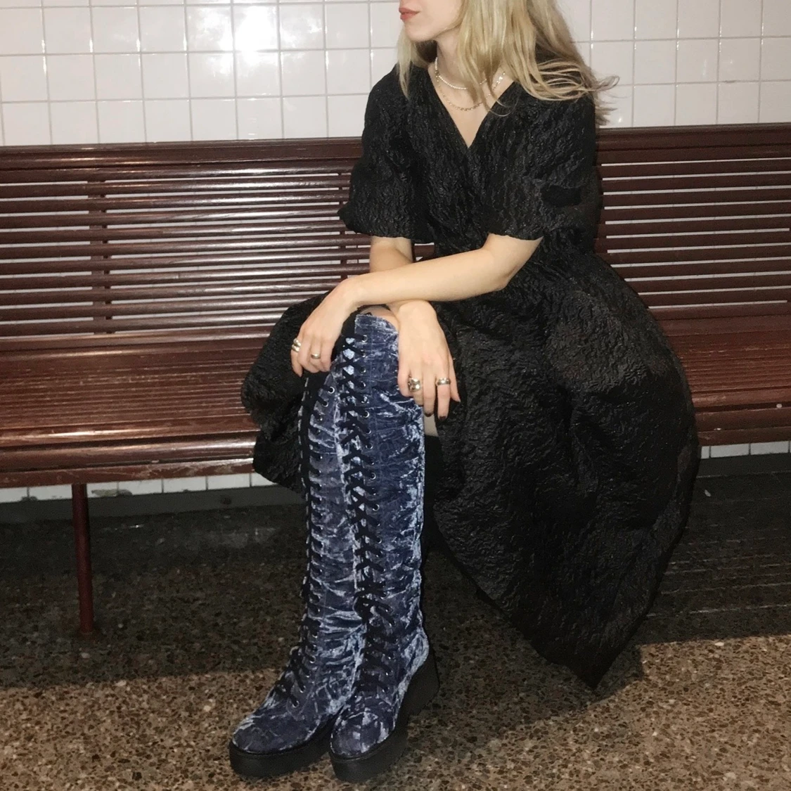 Knähöga boots sammet  - 90