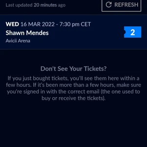 Shawn mendes biljetter - Stockholm  - Jag säljer mina Shawn Mendes biljetter till Stockholm den 16 mars.  Det är två stycken och säljer dom för 1000 för båda eller 500 kronor styck. Eller högsta bud.  Jag tar emot swish eller paypal