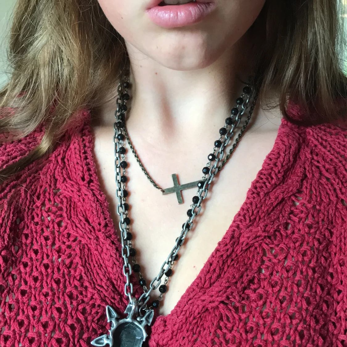 Vinröd stickad tröja - 91