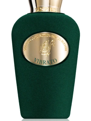 5ml - Lyxig parfymflaska från Sospiro i modellen Vibrato. Flaskan är djupgrön med sammetslen yta och har en elegant oval guldfärgad etikett framtill. Korken är också guldfärgad och ger en exklusiv känsla. Perfekt för dig som gillar unika och sofistikerade dofter