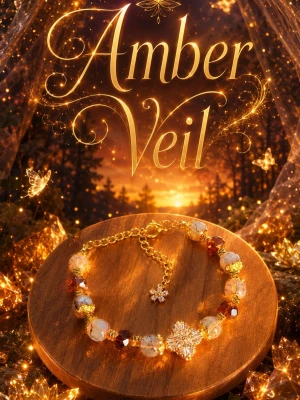 Amber Veil 💫 Armband - Magiskt armband med skimrande facetterande glaspärlor i bärnstenstoner, vita och bruna nyanser i de runda 8 mm samt guldfärgade detaljer. Justerbar kedja med liten blomma. Perfekt för dig som gillar unika accessoarer med sagokänsla.