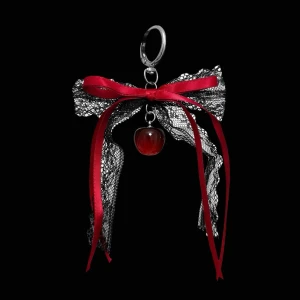 Cute Cherry Bag Charm - Gorgeous unused lace bag charm with burgundy ribbon and a cute glass cherry! 🍒⛓️Dimensions: 10,5x13cm 📏The bag isn’t currently for sale but I’d be happy to sell it if anyone’s interested ✨