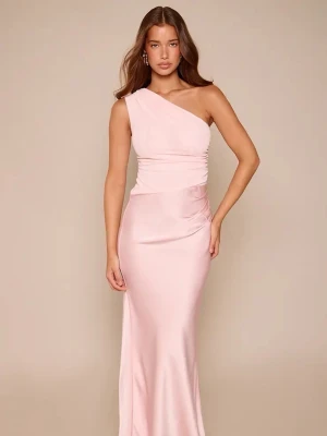 Bröllop gästklänning  - Superfin maxiklänning one shoulder och satinkjol! 💗Funkar som en 38-40 (Använd enbart en gång) Köpt för 1000kr 