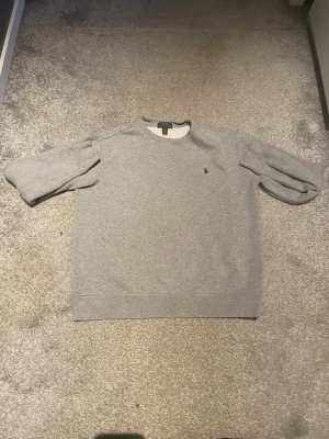 Grå sweatshirt från Polo Ralph Lauren - STORLEKEN ÄR XL I BARN STORLEK. Klassisk grå sweatshirt med rund hals från Polo Ralph Lauren. Tröjan har en liten broderad logga på bröstet och ribbade muddar vid ärmslut och nederkant. Perfekt för en avslappnad och stilren look.