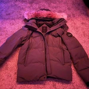 Grå dunjacka från Canada Goose - Säljer en stilren grå dunjacka från Canada Goose med avtagbar päls på huvan. Jackan har en dragkedja framtill och en broderad logotyp på ärmen. Perfekt för kalla dagar.Den är i storleken L