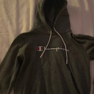 Grå hoodie från Champion - grå hoodie från Champion, Tröjan har en bekväm passform med långa ärmar och en praktisk magficka. Perfekt för en avslappnad stil.  (Tröjan finns inte att köpa längre)