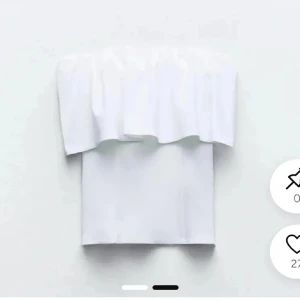 Vit volang tubtopp från Zara - Superfin vit tubtopp från Zara med bred volang upptill som ger en snygg och trendig look. Toppen är axelbandslös och har en slät, lätt stretchig känsla. Perfekt till sommarens alla outfits och enkel att styla med både kjol och jeans. Använd 1 gång