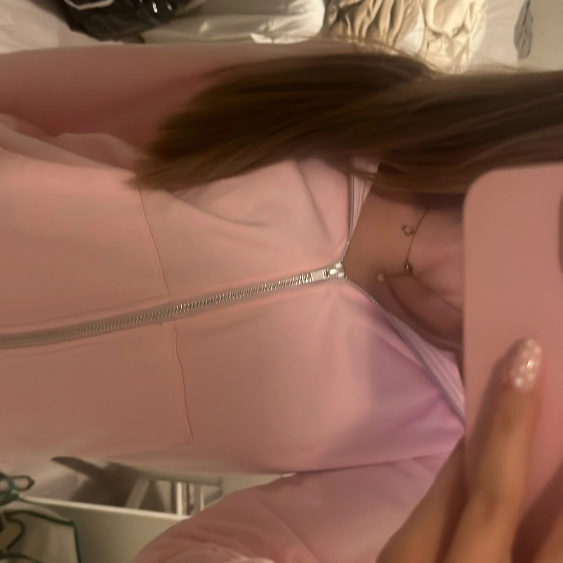 Ljusrosa hoodie med dragkedja - 2