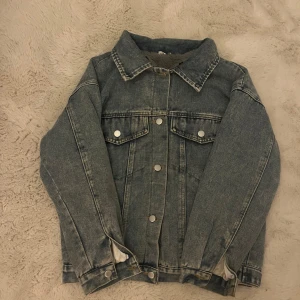 Blå jeansjacka med teddyfoder - Säljer en klassisk blå jeansjacka med mjukt grått teddyfoder på insidan. Jackan har silverfärgade knappar, två bröstfickor med lock och knapp samt klassisk krage. Perfekt för kyligare dagar och ger en avslappnad stil.