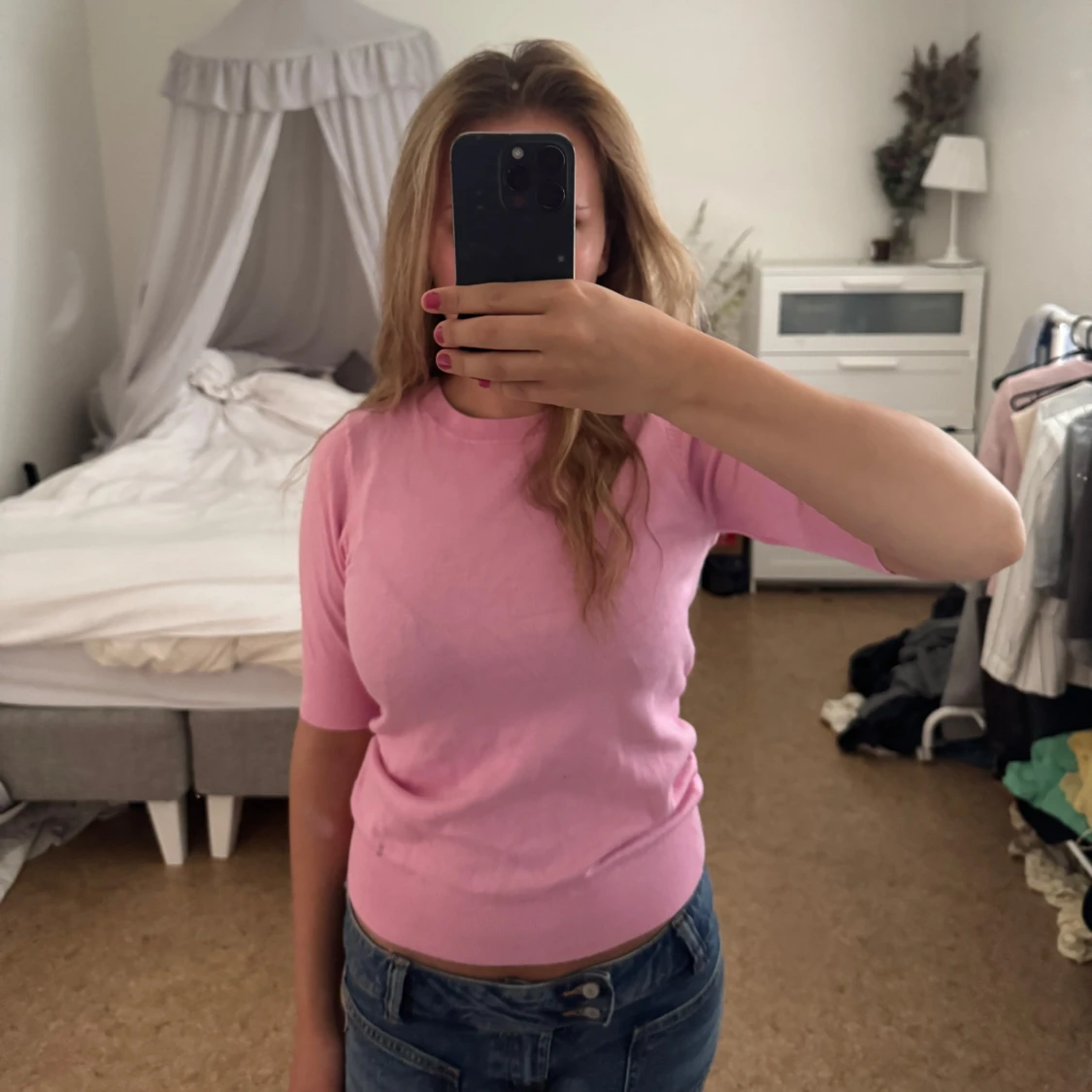 Rosa stickad tröja från Kappahl XS