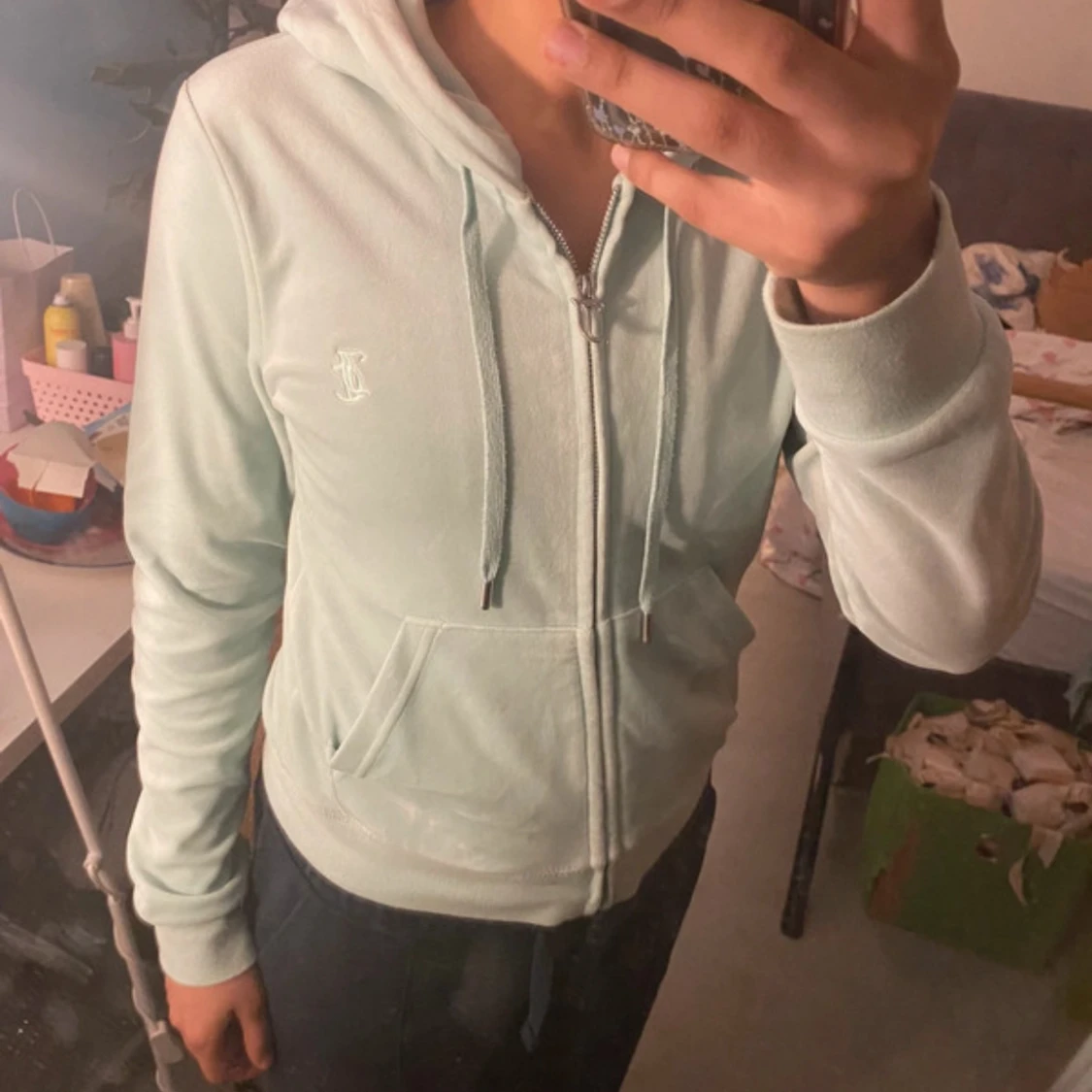 Mintgrön Juicy Couture kofta i velour - 1