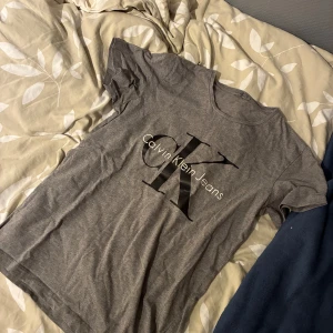 Grå Calvin Klein Jeans t-shirt L - Snygg grå t-shirt från Calvin Klein Jeans i storlek L. Klassisk passform med korta ärmar och rund hals. Stor svart CK-logga framtill som ger en clean och modern look. Tillverkad i mjuk bomull som är skön mot huden.