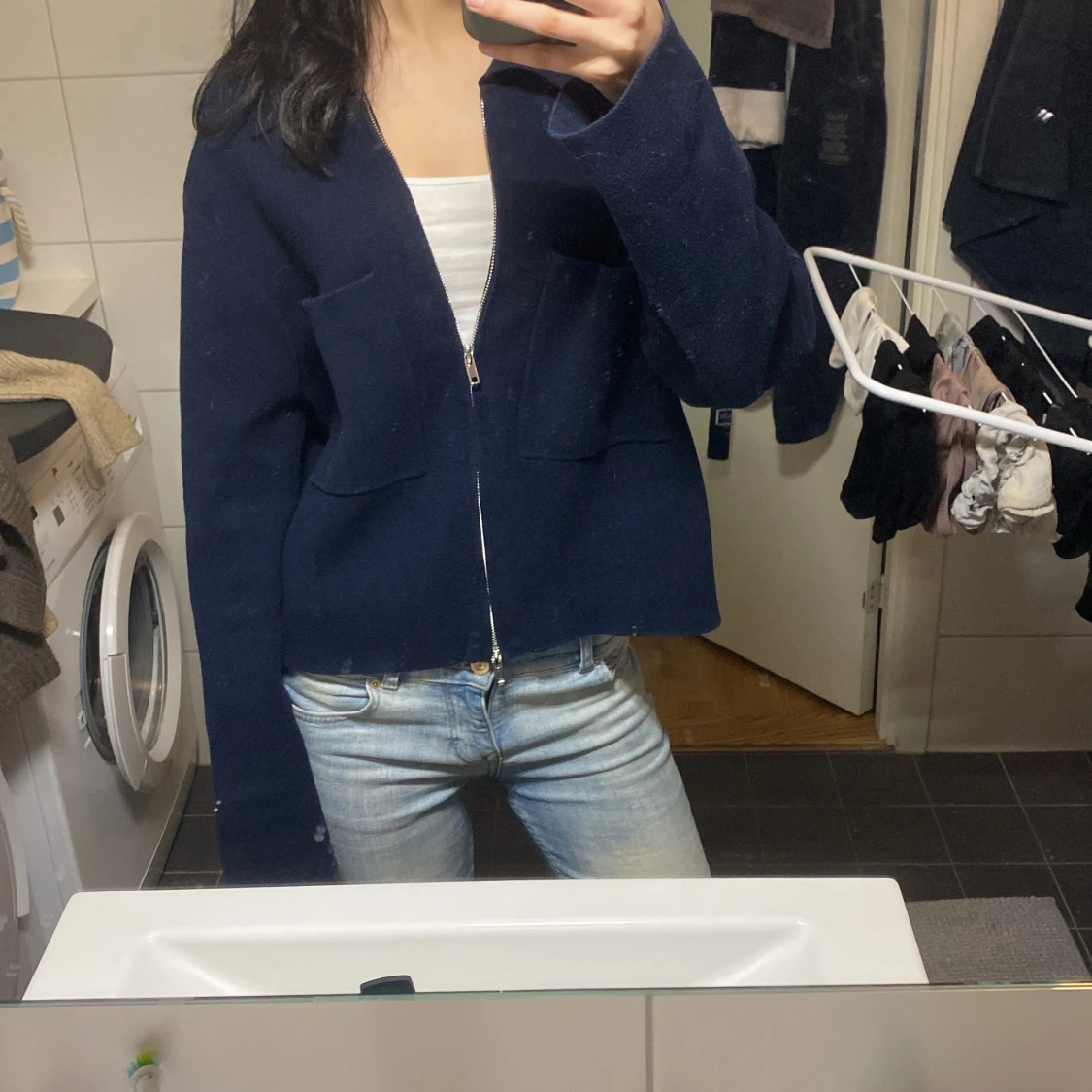 Mörkblå zip-kofta/jacka - 2