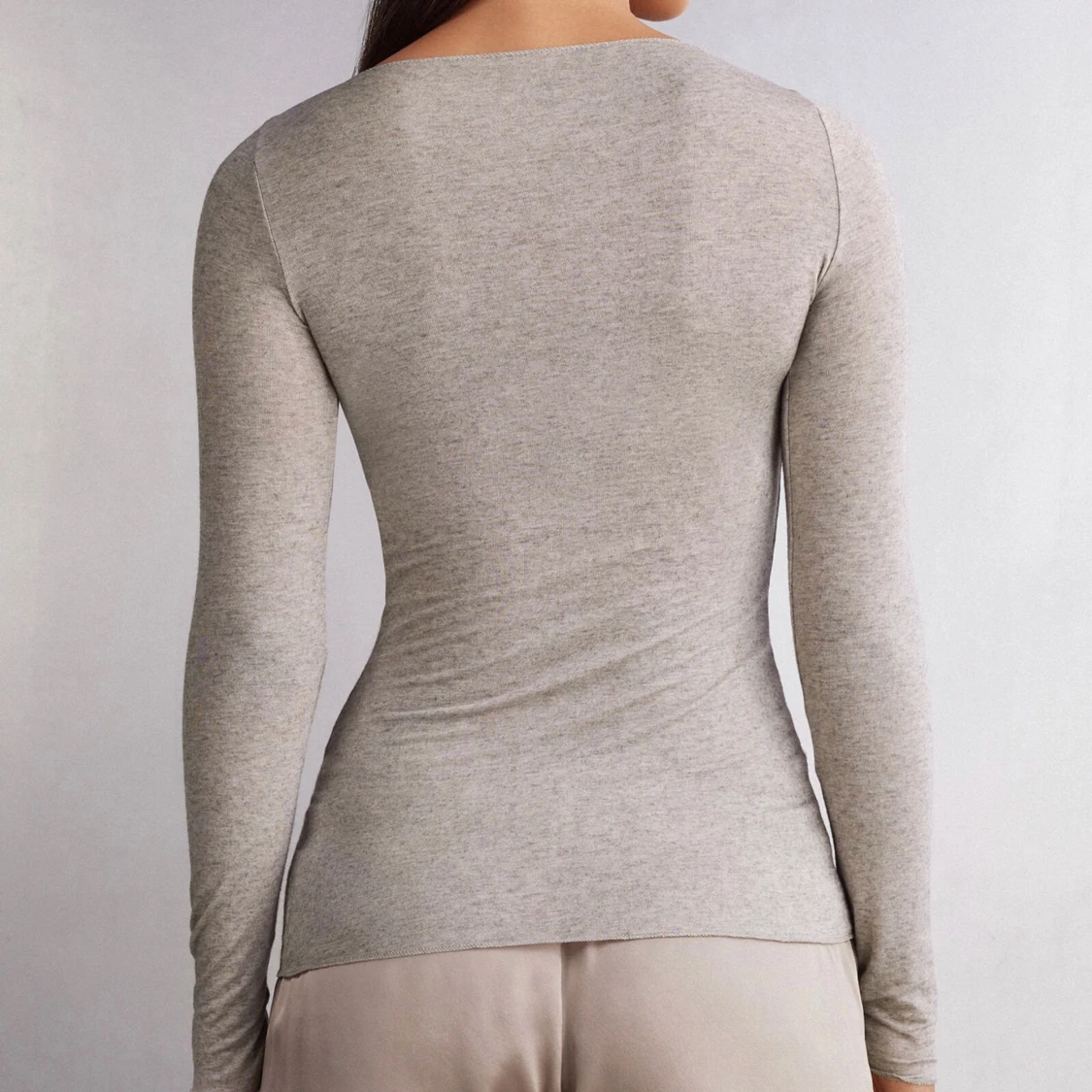 Ljusgrå långärmad topp i bomull - 3
