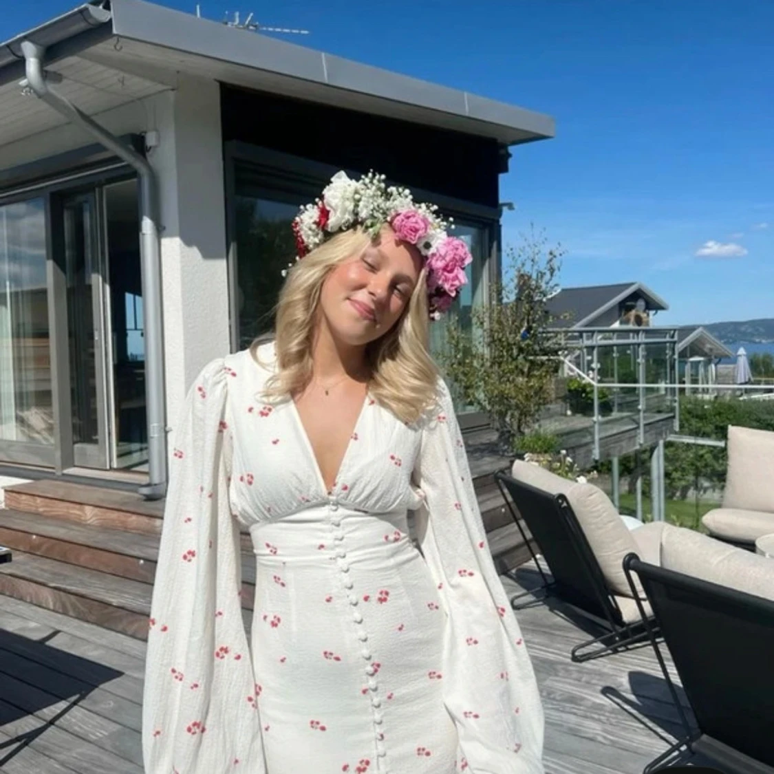 Vit blommig långklänning från Adoore - 2