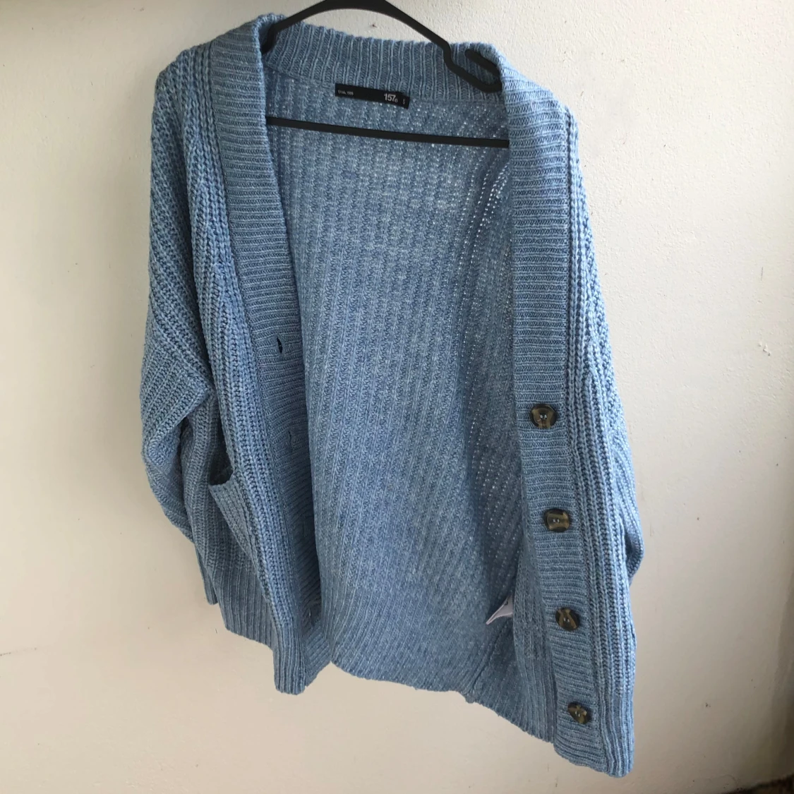 Blå stickad oversize kofta - 1