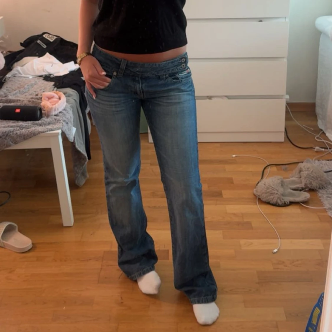 Lågmidjade blå bootcut jeans