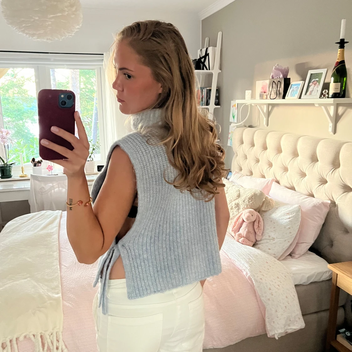 Ljusblå stickad ärmlös polotopp - 3