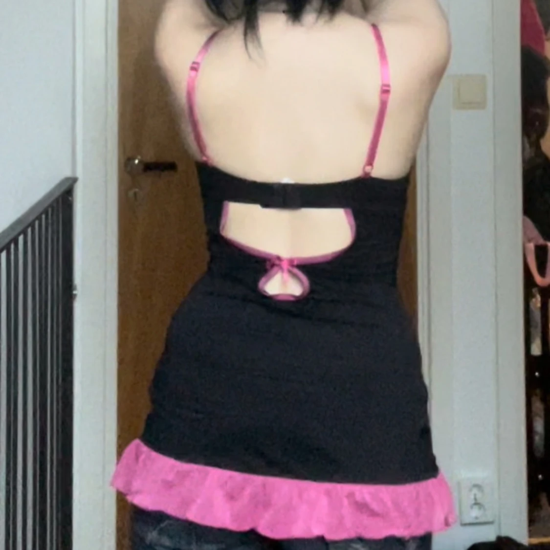 Rosa och svart y2k lingerie klänning - 4