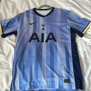 Blå randig Tottenham Hotspur fotbollströja - Snygg blå randig Tottenham Hotspur fotbollströja från Nike med korta ärmar. Tröjan har klubbens emblem och sponsorlogga på framsidan. Den är designad med Dri-FIT-teknologi för optimal komfort under träning och match.