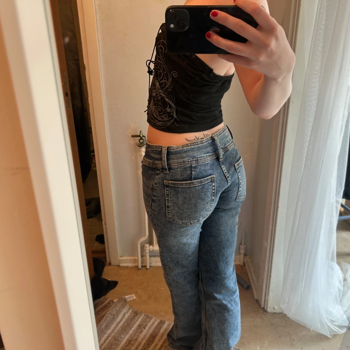 Lågmidjade bootcut jeans i blå denim - 2