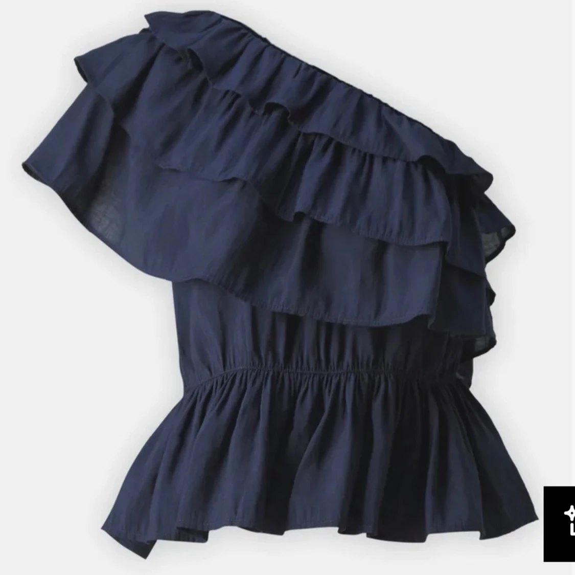 Mörkblå volangtopp med oneshoulder - 1