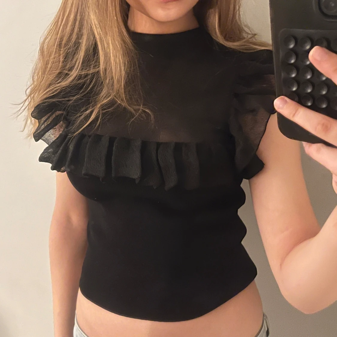 Svart festtopp med volang Zara - 2