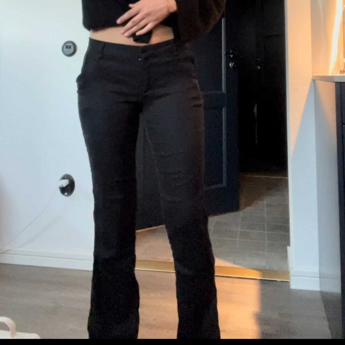 Svarta bootcut linnebyxor