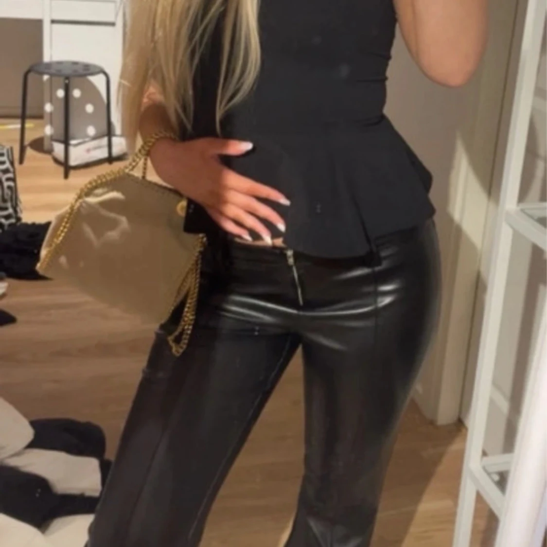 Massimo Dutti läder low waist bootcut läder byxor