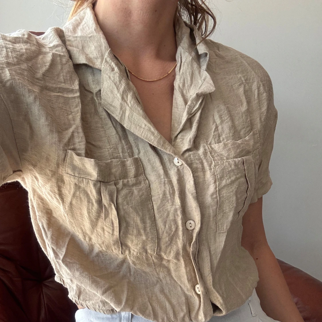 Beige kortärmad skjorta