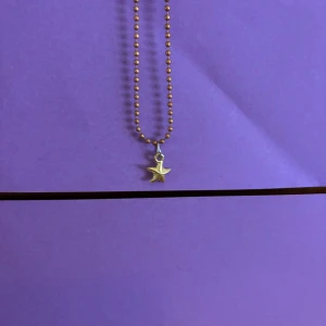 Guldfärgat halsband med stjärnhänge - Snyggt halsband med kulkedja i guldfärg och ett litet stjärnformat hänge. Perfekt för dig som gillar enkla men coola detaljer. Kedjan är lång och passar till många olika stilar.