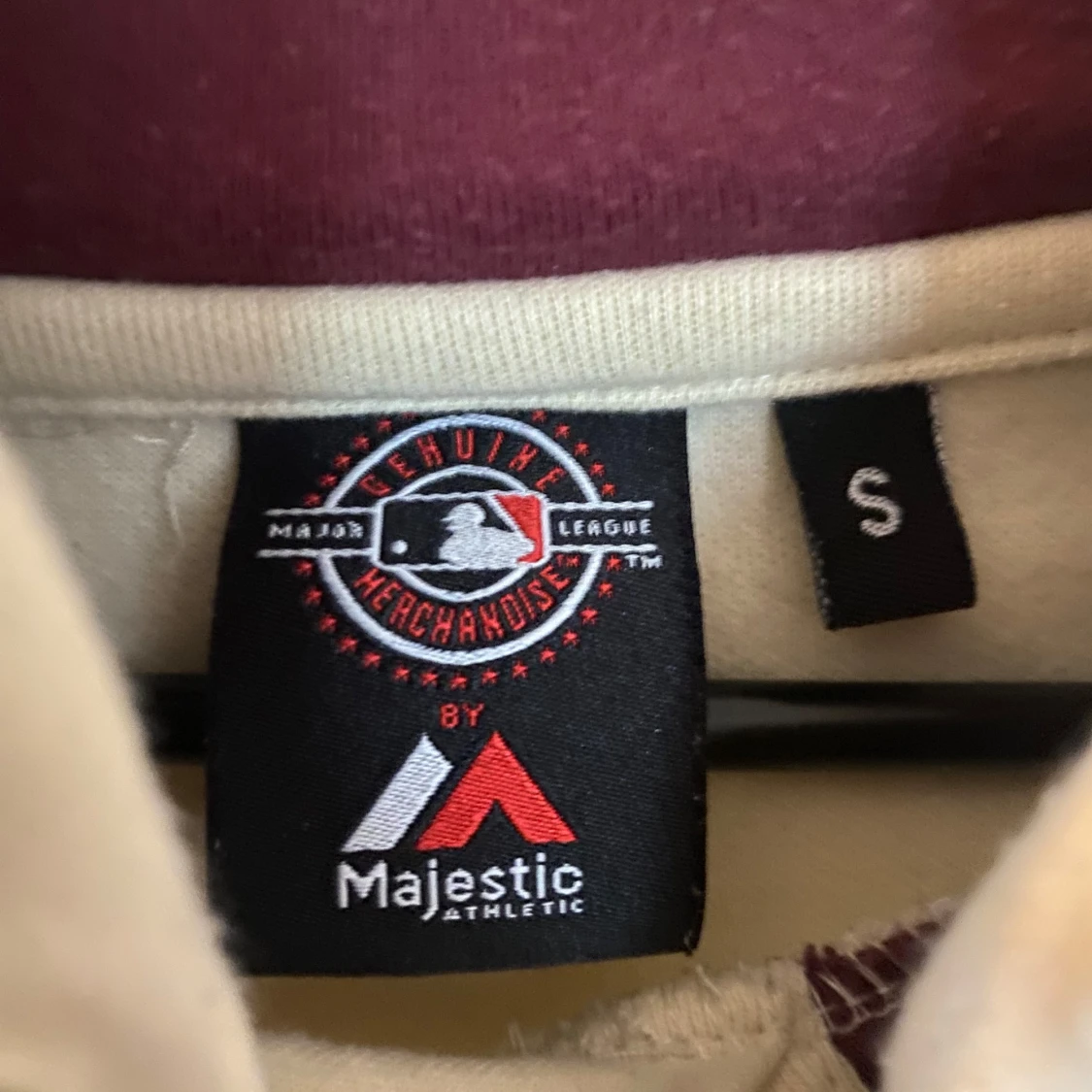 VINTAGE Majestic Yankees hoodie beige vinröd S - 2