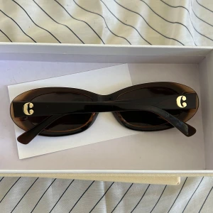 Bruna ovala solglasögon med gulddetaljer -  Solglasögon från Corlin Eyewear Tonade glas Bredd: 15 cm Höjd: 4 cm Skalmlängd: 15 cm