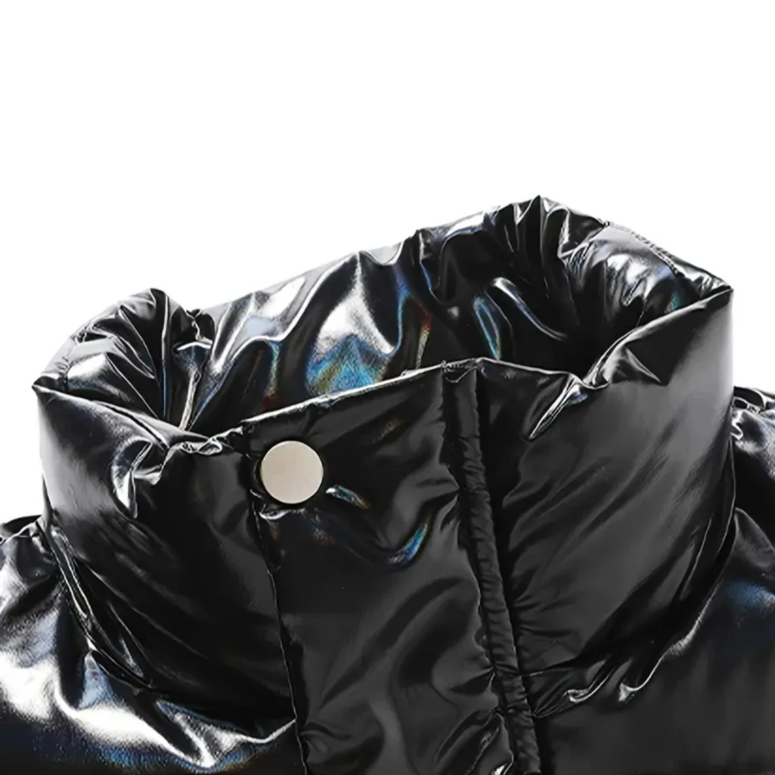 Svart glansig dunväst med hög krage - 2