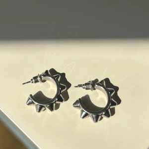 Silvriga örhängen med spikes - Coola silvriga örhängen i creolform med tydliga spikes runt hela ringen. 