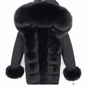 Svart parkajacka med fuskpäls - Fin svart vinterjacka till salu