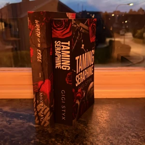 Taming Seraphine & Wrath of Exile - Två böcker: 'Taming Seraphine' och 'Wrath of Exile' av Gigi Styx. Omslagen har mörka, dramatiska färger med röda rosor och svarta detaljer. Perfekt för dig som gillar spännande och romantiska berättelser med en mörk twist.